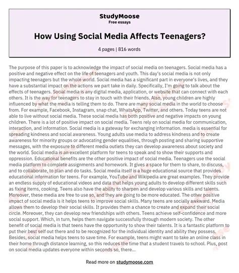How Using Social Media Affects Teenagers Free Essay Example