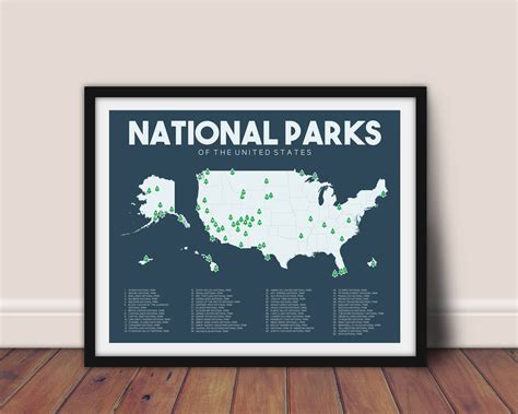National Parks Map Printable 16x20 T For Etsy Adventure Wall Art