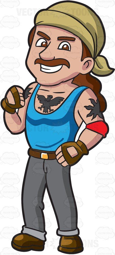 A Tough Guy With Arms And Chest Tattoo Cartoon Clipart Vector