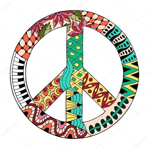 Hippie Vintage Symbole De Paix Dans Le Style Zentangle Vecteur Par