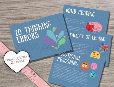 Thinking Errors Self Help Cbt Schema Therapy Cards Cards Printables Self Help Cards Anxiety