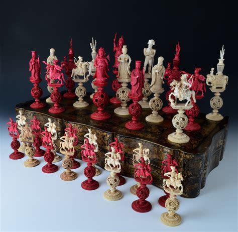 A Very Fine And Rare Early 19th Century Chinese Ivory Napoleon Chess Set