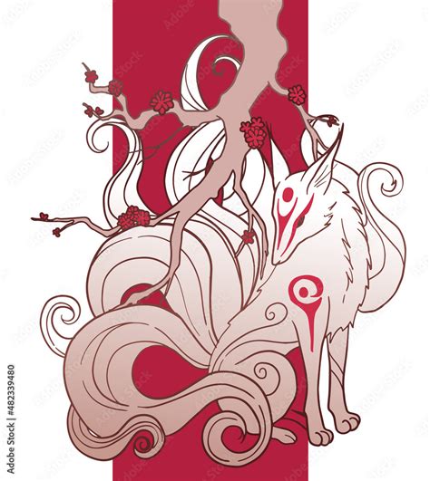 Vector Abstract Illustration Of Japanese Fantasy Creature Nine Tailed
