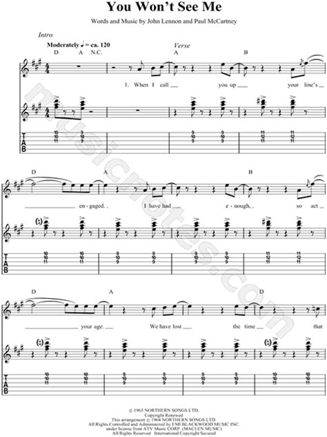 The Beatles You Won T See Me Guitar Tab In A Major Download Print SKU MN