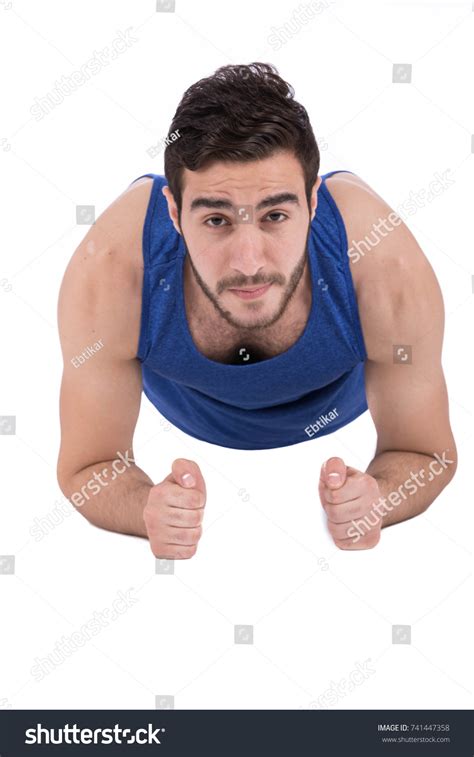 Handsome Muscular Athlete Man Doing Pushups Stock Photo 741447358