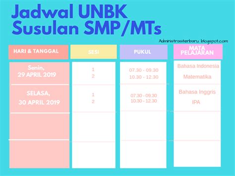 Informasi Jadwal Ujian Nasional 2019 UN USBN UNBK Administrasi Guru