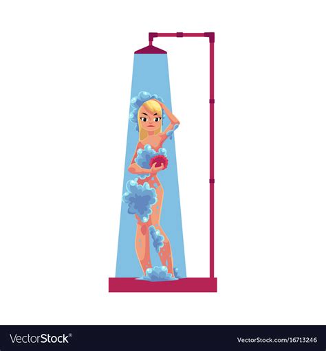 Cartoon Adult Woman Taking Shower Isolated Vector Image