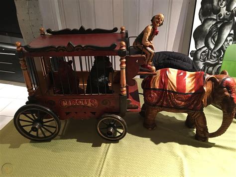 antique wooden toy circus wagon elephant bear s clown barnum and bailey 1810234994