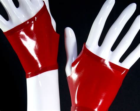Wrist Fingerless Gloves Red Latex Gloves Etsy
