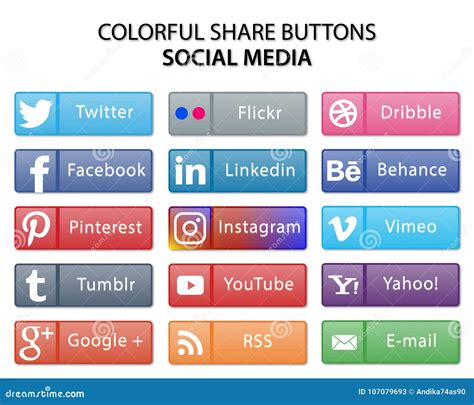 Colorful Social Media Share Web Buttons Editorial Stock Photo