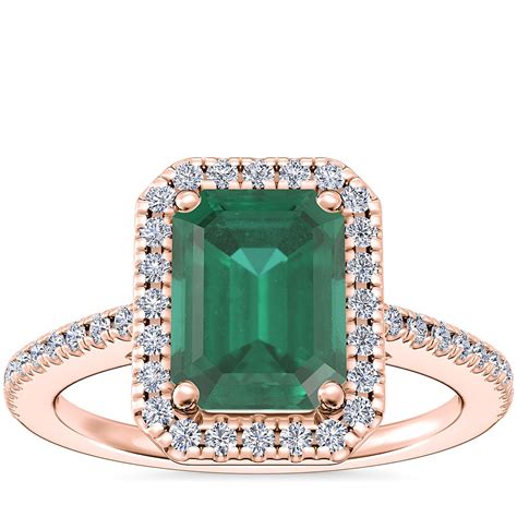 Classic Halo Diamond Engagement Ring With Emerald Cut Emerald In 14k