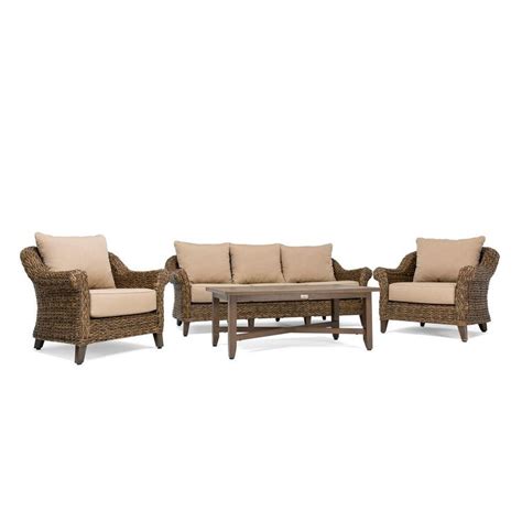 Blue Oak Bahamas Wicker 4 Piece Outdoor Sofa Seating Set With Sunbrella