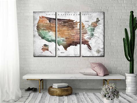 Usa Map Large 3 Panel Canvas Print Ready To Hang Us Map Art Us Map