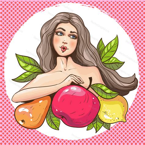sexy pop art woman with fruits vector — vectorgraphics io
