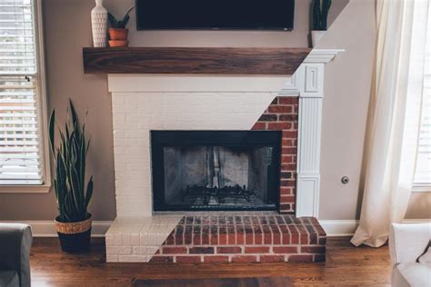 Modern White Brick Fireplace And Walnut Mantel Diy White Brick