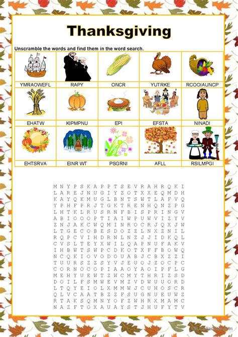 Wordsearch Thanksgiving English Esl Worksheets Pdf And Doc