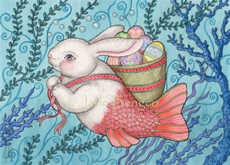 easter merbunny limited edition art print from an original etsy in 2020 mermaids and mermen