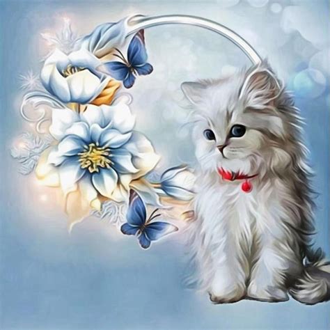Fast Delivery Full 5d Diy Daimond Painting Cat With A Flower Etsy In