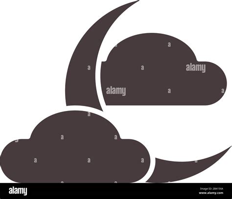 Half Moon Clouds Weather Night Vector Illustration Silhouette Style