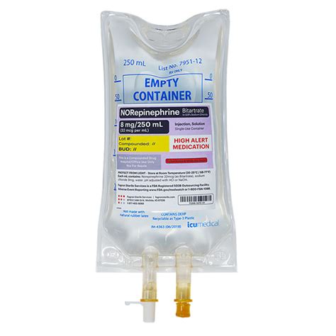 Norepinephrine Bitartrate Injection 8mg250ml 32mcgml In A 250ml Bag