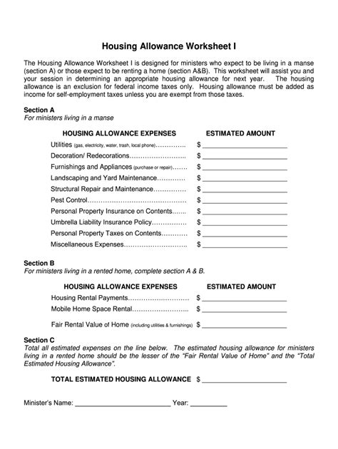 Hud's office of fair housing and equality please reply in writing regarding this request for an accommodation within 10 business days. Housing Allowance Worksheet - Fill Out and Sign Printable PDF Template | signNow