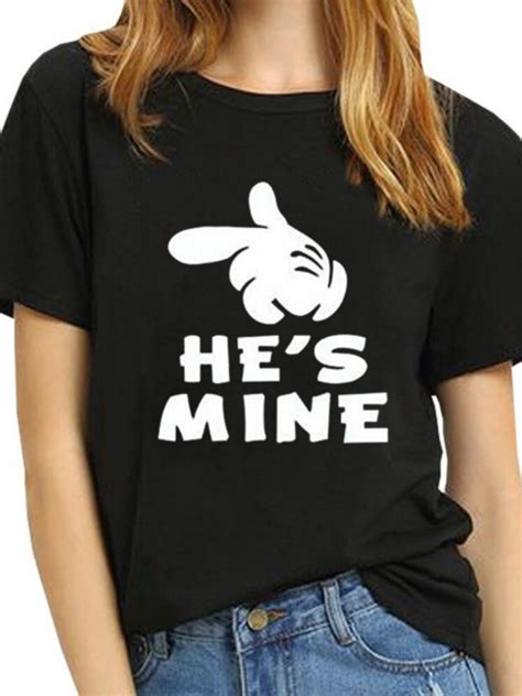 He S Mine I M Hers Letter Print Couple T Shirt Short Sleeve O Neck