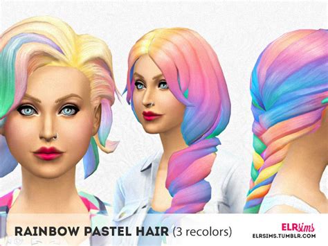 Elrsims Elr Sims Rainbow Pastel Hair 3 Non Default Recolors Sims