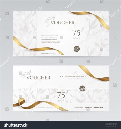 Set Stylish T Voucher Golden Ribbon Stock Vector Royalty Free