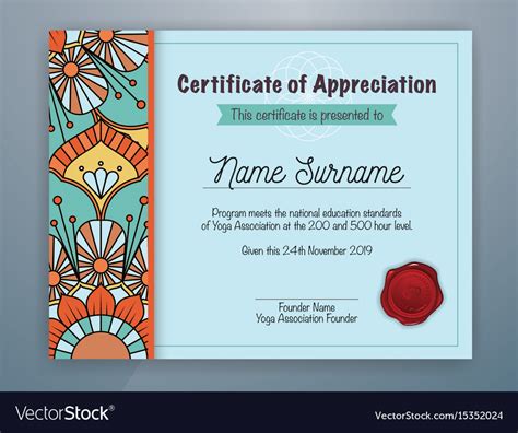 Mandala Bordered Certificate Of Appreciation Vector Image
