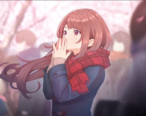 Download Wallpaper 1280x1024 Cute Anime Girl Pretty Eyes Winter Red