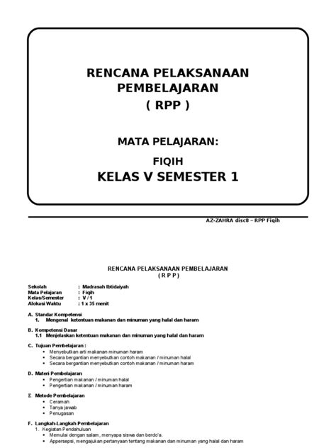Download rpp sd/mi kelas 5 semester 2 kurikulum 2013. RPP FIQIH KELAS 5