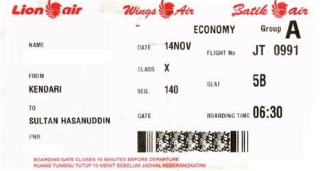 The Traveler S Drawer LION AIR Boarding Pass For The Flight JT From Kendari To Sultan