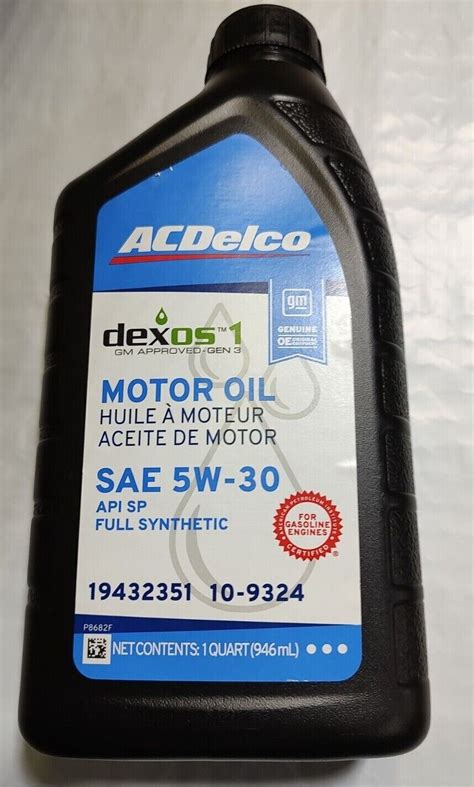 Dexos 1 Gen 3 Acdelco Sae 5w30 Full Synthetic Motor Oil 1 Qt 10 9324