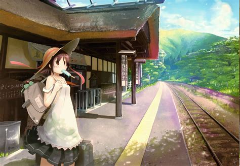 X Anime Girls Train Station Wallpaper Coolwallpapers Me