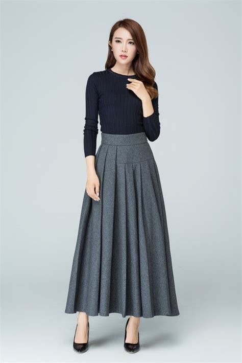 Maxi Wool Skirt Maxi Skirt Gray Skirt Wool Skirt Pleated Etsy Warm