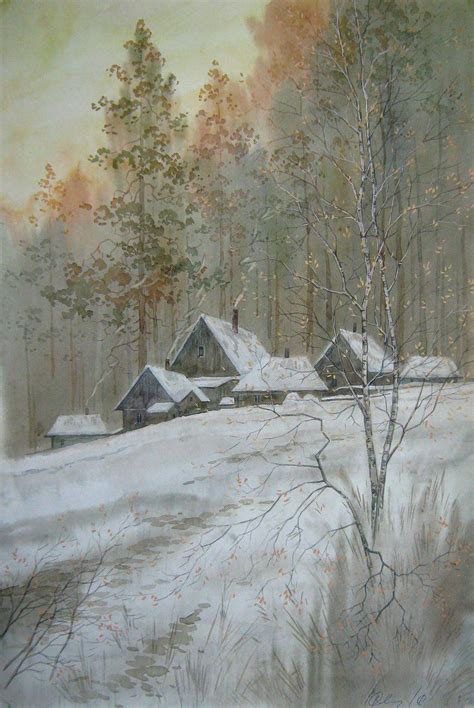 Watercolor Painting February Evening 2021 Watercolour By Valeriy