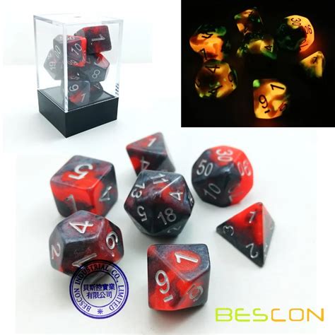 Bescon Two Tone Glow In The Dark Polyhedral Dice Set Hot Rocks