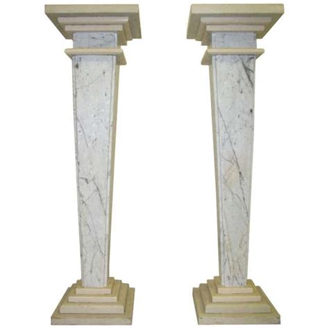Pair Of Ecru Carrara Marble Columns Pedestals 20th Century For Sale