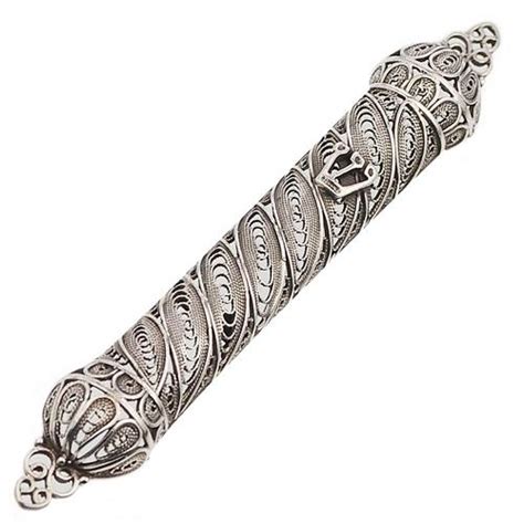 Filigree Silver Round Mezuzah Case Baltinester Judaica