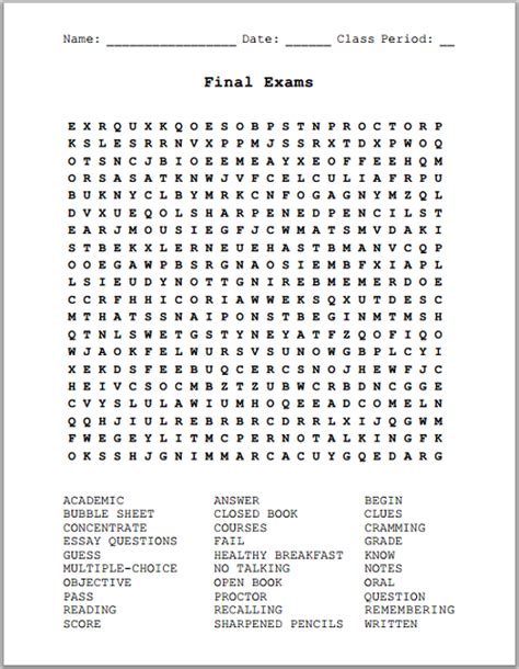 Science word search puzzles are a great way to get students comfortable with new science terms all of these are printable and completely free to use. Final Exams - Free Printable Word Search Puzzle | Student ...