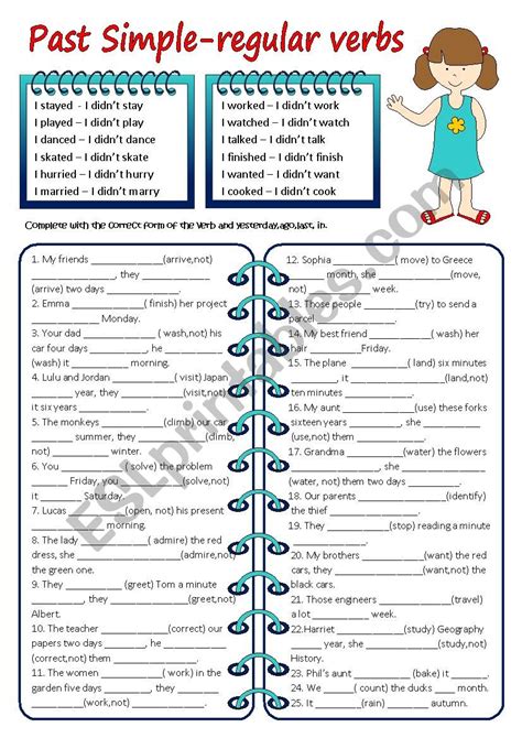 Past Tense Regular Verbs Esl Worksheet By Sictireala Simple Past Tense For Regular Verbs