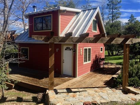 Master bedroom with 2 queen bed and views. Little Red Cabin with a Metal Roof in Julian, California