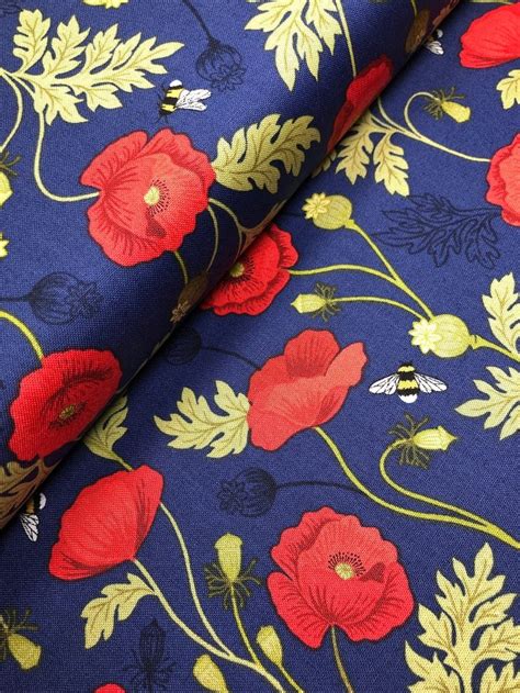 Lewis And Irene Poppies Fabric Poppy And Bee On Blue A553 2 Quilt