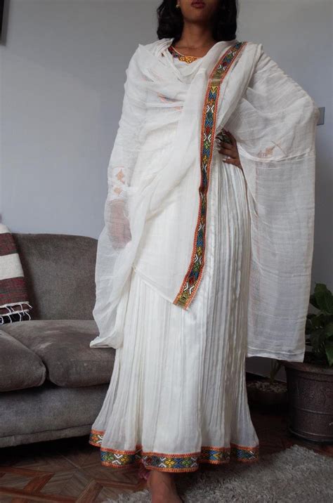 Traditional Habesha Dress With Netela In 2021 Ethiopian Traditional