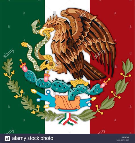 Mexico Coat Of Arms And Flag Official Symbol Of The Nation Stock