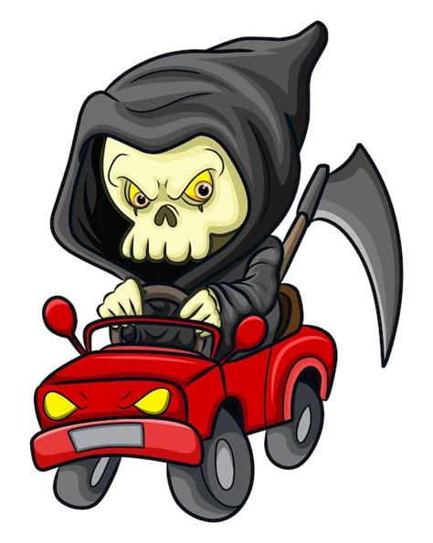 Premium Vector The Scary Grim Reaper Is Driving Car Slowly Of