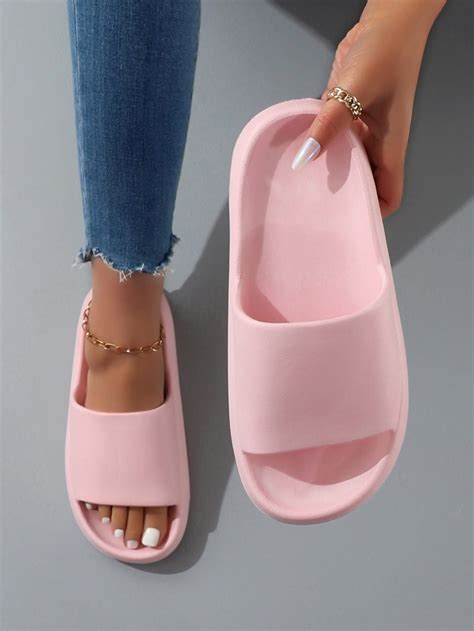Pink Fashionable Collar Plain Slides Embellished Women Shoes Swag Shoes