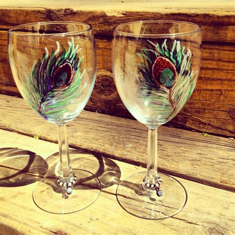 Peacock Feather On Wine Glasses With Sharpies Wine Glass Art Sharpie Projects Crafty Ts