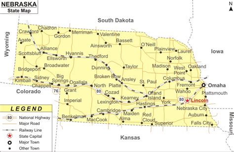 Nebraska Map Map Of Nebraska State Usa Highways Cities Roads Rivers