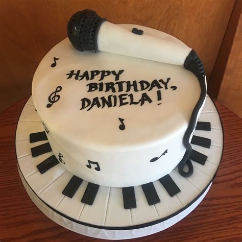 Musical Cake With Fondant Mic And Piano Key Base Peridotsweets